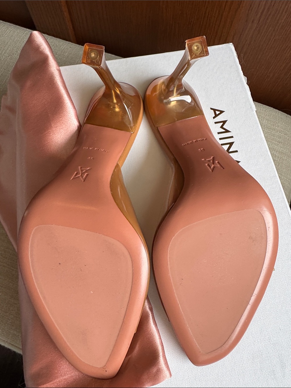Amina Muaddi Alexa Glass Slipper, size 38, Latte color - Picture 6 of 9